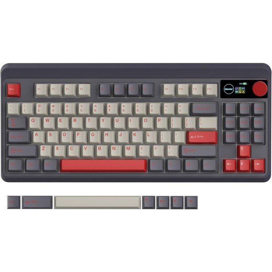 COSTOM Retro 75% Wireless Gaming Keyboard with Smart Multimedia Display&Knob, M87 Pro Bluetooth 5.1/2.4GHz /USB-C Wired Mechanical Keyboard with Hot-Swappable Custom Switch, RGB Backlit, Purple